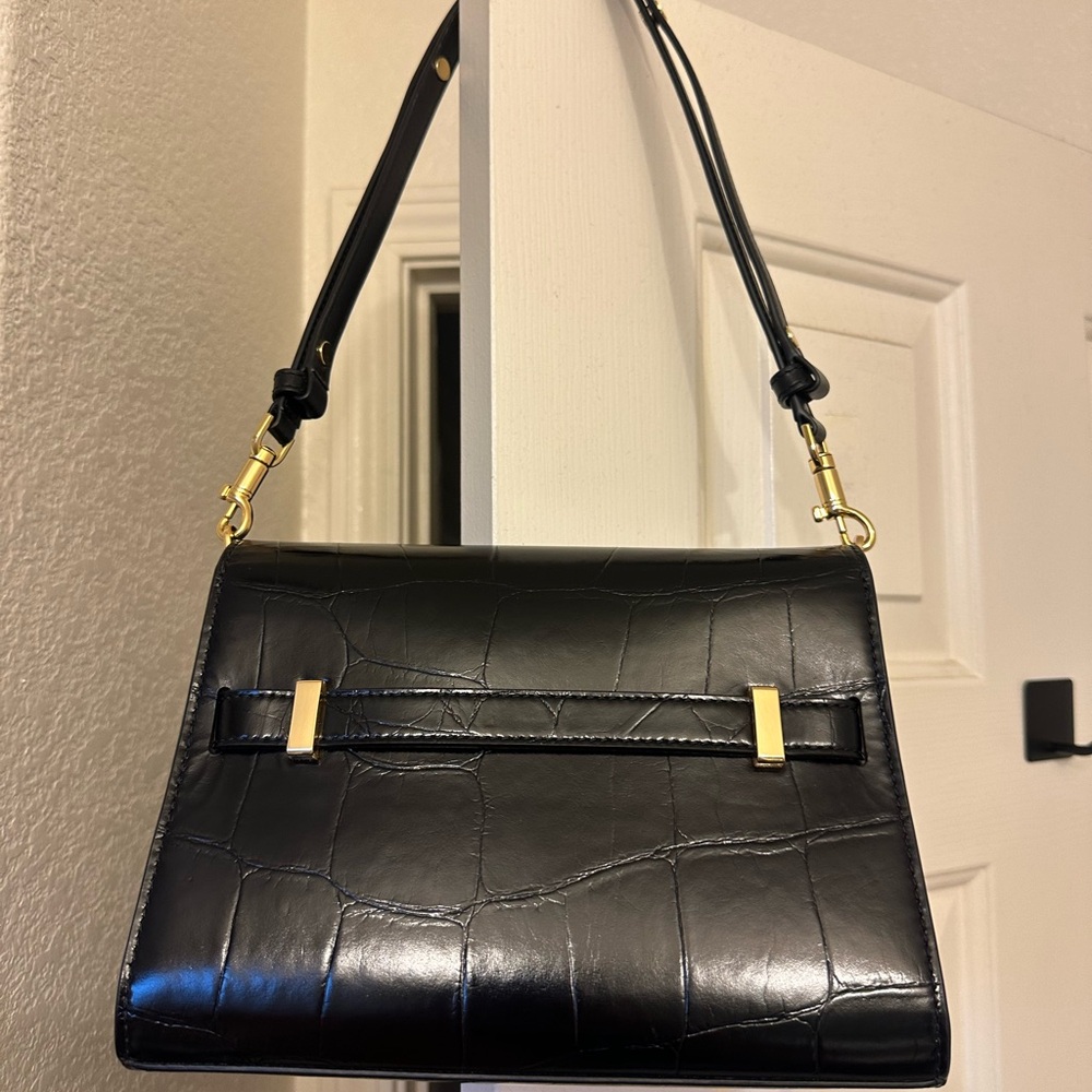 Tory Burch Lee Radziwill Shoulder Bag in Black Croc-Embossed Leather - Picture 8 of 16